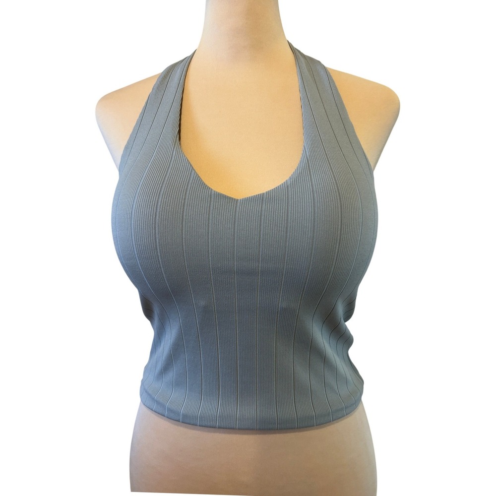 Klassy Network Halter Top Size S Silver Gray Ribbed Built-In Bra Brami Chic NWT